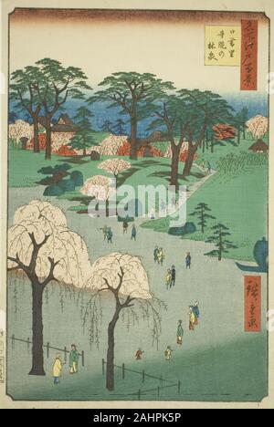 Utagawa Hiroshige. Temple Gardens in Nippori (Nippori jiin keine rinsen), aus der Serie 100 berühmten Ansichten von Edo (Meisho Edo hyakkei). 1857. Japan. Farbe holzschnitt; Oban Stockfoto