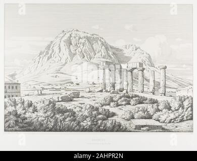 Théodore Caruelle d'Aligny. Korinth Tempel des Neptun und der acrocorinth. 1846. Frankreich. Radierung auf Elfenbein China Papier, legte sich auf weißen webte Papier Stockfoto