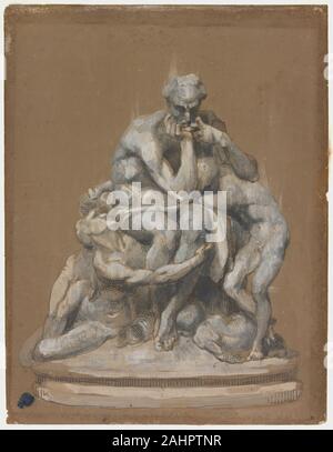 Jean Baptiste Carpeaux. Studie für die Skulptur Ugolino und seinen Kindern. 1860. Frankreich. Feder und Tinte Braun und trübe, weiße und graue Aquarelle mit weißer Ölfarbe und schwarz Aquarell über schwarze Kreide auf braunem Papier webten (Bristol board) Stockfoto