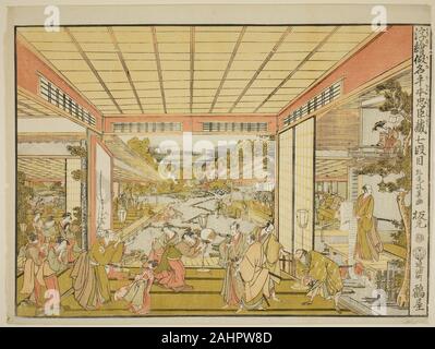 Kitao Masayoshi (Kuwagara Keisai). Act VII (Shichidanme), aus der serie Perspektive Bilder der Lagerhaus der Treuen Halter (Uki-e kanadehon Chushingura). 1787 - 1799. Japan. Farbe holzschnitt; horizontale o-oban Stockfoto