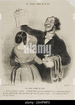 Honoré-Victorin Daumier. Eine andere große Menschen. "Ich habe es in meiner Hand, meine Liebe... Hier ist es Schriftlich... Dieses Dokument bestätigt, dass meine Erfindung gut gepumpt und unendlich mehr clysterized ist die Maschine als alles erfunden so weit ... allen Franzosen akzeptieren müssen, dass "platte 36 von Les Beaux Jours de La Vie. 1844. Frankreich. Lithographie in Schwarz auf Elfenbein webte Papier, mit Hochdruck verso Stockfoto