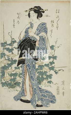 Kikukawa Eizan. Schönheit stand neben Morning Glories. 1809 - 1822. Japan. Farbe holzschnitt; rechts Blatt oban Triptychon (Mitte Datenblatt 1963.614) Stockfoto