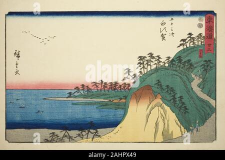 Utagawa Hiroshige. Steigung (Shirasuka shirasuka Shiomi, Shiomizaka)-Nr. 33, aus der serie Dreiundfünfzig Stationen des Tokaido (Tokaido gojusan tsugi), auch als reisho Tokaido bekannt. 1842 - 1857. Japan. Farbe holzschnitt; Oban Stockfoto