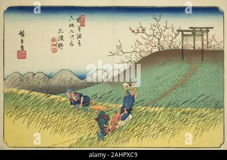 Utagawa Hiroshige. Nr. 42 Midono, aus der Serie 60 - neun Stationen des Kisokaido (Kisokaido rokujukyu tsugi no Uchi). 1830 - 1843. Japan. Farbe holzschnitt; Oban Stockfoto