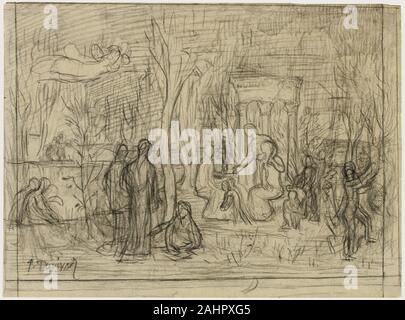 Pierre Puvis de Chavannes. Kompositorische Studie für den heiligen Hain, der Geliebte der künste und der Musen. 1883 - 1884. Frankreich. Schwarze Kreide auf Tan webte Pauspapier, festgelegt auf Elfenbein webte Papier Diese kleine Studie - der Höhepunkt von vielen vorbereitenden Skizzen - ist die endgültige Schema von Puvis de Chavannes für seine höchst einflussreichen Gemälde der Heiligen Hain, der Geliebte der künste und der Musen, die in der Sammlung des Art Institute und ist zu sehen in der Galerie 244 der europäischen Malerei und Skulptur Galerien. Stockfoto