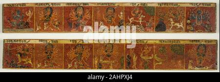 Jeweils ein Manuskript aus der Verherrlichung der Großen Göttin (Devimahatmya). 1675 - 1700. Nepal. Pigmente und metallic Lackierung auf Holz Stockfoto