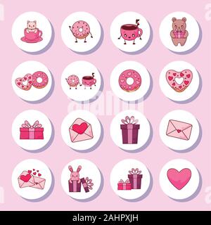 Icon Set Design der Liebe Valentinstag Leidenschaft romantische Hochzeit Dekoration und ehe Thema Vector Illustration Stock Vektor