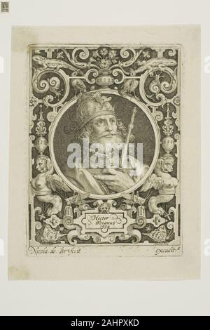 Nicolaes de Bruyn. Hector von Troy, Platte aus der Neun Glaubenshelden. 1594. Flandern. Gravur in Schwarz auf Creme Bütten Stockfoto