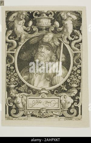 Nicolaes de Bruyn. Joshua, Platte vier von neun Glaubenshelden. 1594. Flandern. Gravur in Schwarz auf Creme Bütten, Trinkgeld zu Creme Bütten Stockfoto