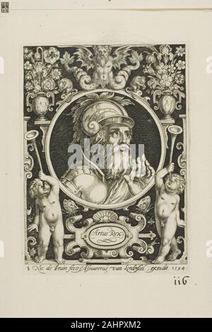 Nicolaes de Bruyn. König Arthur, Platte acht von neun Glaubenshelden. 1594. Flandern. Gravur in Schwarz auf Creme Bütten Stockfoto