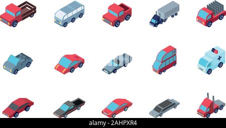 Isometrische Autos Icon Set Design, Transport Fahrzeug transport Radgeschwindigkeit Verkehr Straßen und Reisen Thema Vector Illustration Stock Vektor