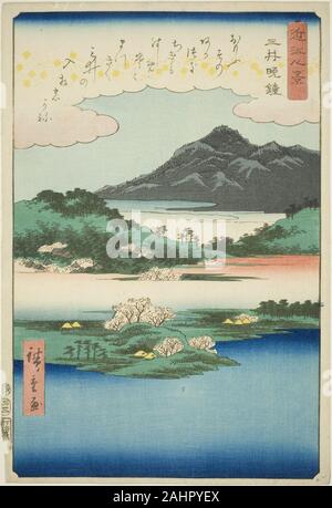 Utagawa Hiroshige. Abend Glocke an Mii Tempel (Mii bansho), aus der serie Acht Ansichten der Oblaten von der Makellosen Jungfrau Maria (OMI hakkei). 1857. Japan. Farbe holzschnitt; Oban Stockfoto