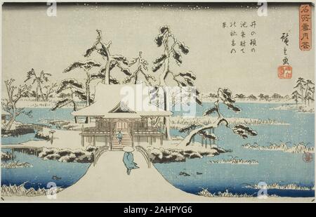 Utagawa Hiroshige. Schnee am Benzaiten Schrein im Inokashira Teich (Inokashira keine IKE-Benzaiten keine yashiro Yuki no kei), aus der serie Schnee, Mond und Blumen an berühmten Plätzen (Meisho setsugekka). 1839 - 1850. Japan. Farbe holzschnitt; Oban Stockfoto