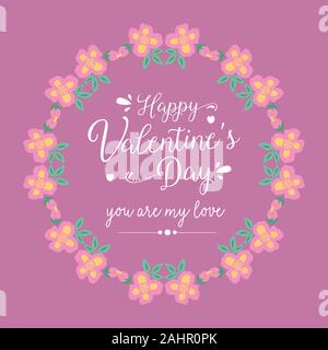Happy Valentine Grußkarte Design, mit rosa und gelb Kranz Rahmen. Vektor Stock Vektor