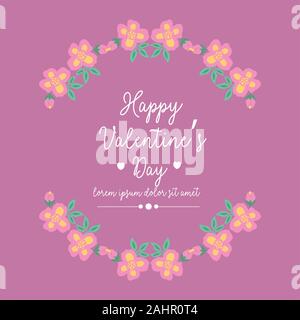Happy Valentine Grußkarte Design, mit rosa und gelb Kranz Rahmen. Vektor Stock Vektor