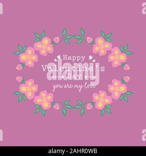 Happy Valentine Grußkarte Design, mit rosa und gelb Kranz Rahmen. Vektor Stock Vektor