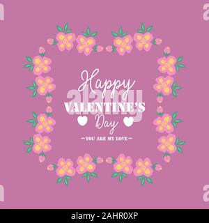 Happy Valentine Grußkarte Design, mit rosa und gelb Kranz Rahmen. Vektor Stock Vektor