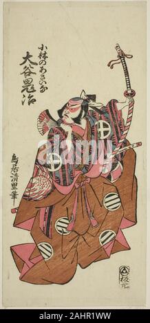 Torii Kiyosato. Der Schauspieler Otani Oniji II als Asahina Saburo im Spiel Hatachiyama Horai Soga, am Ichimura Theater im ersten Monat, 1759 durchgeführt. 1759. Japan. Farbe holzschnitt; hosoban, benizuri-e Stockfoto