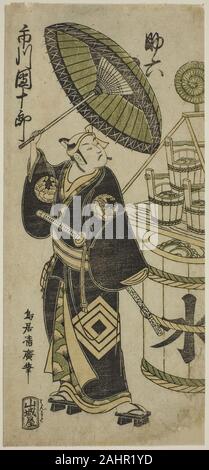 Torii Kiyohiro. Der Schauspieler Ichikawa Danjuro IV als Sukeroku im Spiel Choseiden Fudan-zakura, Nakamura Theater im vierten Monat, 1756 durchgeführt. 1756. Japan. Farbe holzschnitt; hosoban, benizuri-e Stockfoto