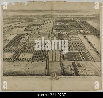 Johannes Kip (Stecher). Acklam in Cleveland in der Grafschaft von Yorke, Platte 64 aus Britannia Illustrata. 1707. Niederlande. Radierung, mit Gravur, in Schwarz auf Creme Bütten Stockfoto