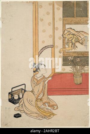 Suzuki Harunobu. Geben Daruma eine Rauchen. 1765. Japan. Farbe holzschnitt; chuban Stockfoto