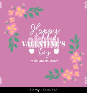 Niedliche rosa und gelbe Blumen, für Happy Valentine Grußkarte Design. Vektor Stock Vektor