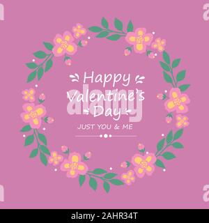 Niedliche rosa und gelbe Blumen, für Happy Valentine Grußkarte Design. Vektor Stock Vektor