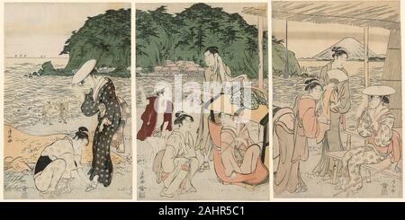 Torii Kiyonaga. Besucher Enoshima. 1784-1794. Japan. Farbe Holzschnitte; Oban Triptychon Stockfoto