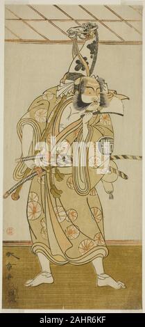 Shunsho Katsukawa. Der Schauspieler Arashi Sangoro II als Asahina Saburo im Spiel Iro Maki-e Soga keine Sakazuki, durchgeführt an der Morita Theater im ersten Monat, 1773. 1768 - 1778. Japan. Farbe holzschnitt; hosoban; aus einer Komposition (mit mehreren Blättern) Stockfoto