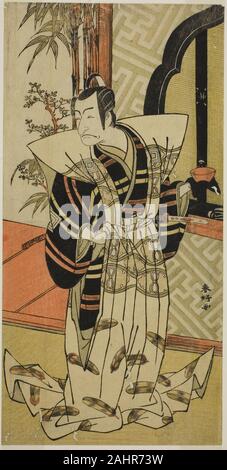 Katsukawa Shunko I. der Schauspieler Ichikawa Danjuro V als Kajiwara Heiji () im Spiel Hiragana Seisuiki (), an der Morita Theater durchgeführt () im dritten Monat, 1776 (). 1771 - 1781. Japan. Farbe holzschnitt; hosoban Stockfoto