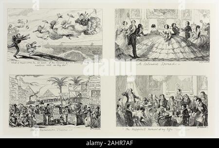 George Cruikshank. Was muss es Endlich, wenn die Damen gehen auf Blasen, sich selbst aus, wie Sie es tun! Von George Cruikshank Stahl Radierungen auf den Comic Almanacks 1835-1853 (oben links). 1850. England. Vier stahl Radierungen in Schwarz auf Creme Indien Papier, legte sich auf Off-white Card (chine collé) Stockfoto