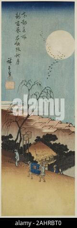 Utagawa Hiroshige. Herbst Mond in der Neuen Yoshiwara in Emonzaka (Shin Yoshiwara Emonzaka shugetsu), aus der Serie bekannten Blick auf die östliche Hauptstadt (Toto Meisho). 1830 - 1843. Japan. Farbe holzschnitt; Chu-tanzaku Stockfoto