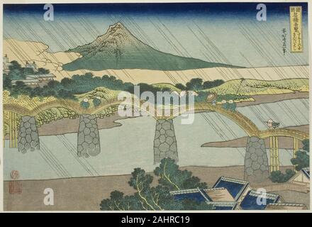 Katsushika Hokusai. Kintai Brücke in Suo Provinz (Suo no kuni Kintaibashi), aus der serie ungewöhnlich, einen Blick auf die berühmten Brücken in verschiedenen Provinzen (Shokoku meikyo kiran). 1828 - 1839. Japan. Farbe holzschnitt; Oban Stockfoto