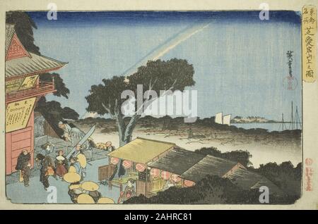 Utagawa Hiroshige. Blick vom Gipfel des Mount Atago in Shiba (Shiba Atago sanjo nicht zu), aus der serie bekannte Orte in der östlichen Hauptstadt (Toto Meisho). 1827 - 1843. Japan. Farbe holzschnitt; Oban Stockfoto