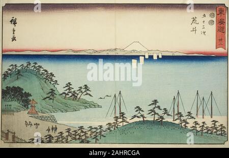 Utagawa Hiroshige. Arai-Nr. 32, aus der serie Dreiundfünfzig Stationen des Tokaido (Tokaido gojusan tsugi), auch als reisho Tokaido bekannt. 1842 - 1857. Japan. Farbe holzschnitt; Oban Stockfoto