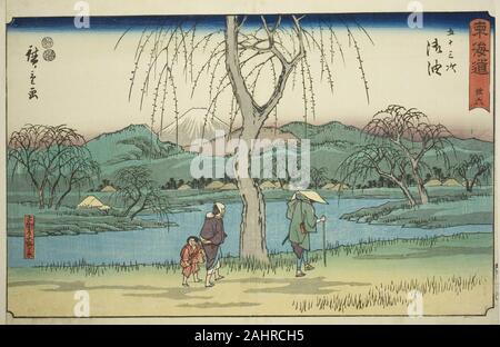 Utagawa Hiroshige. Goyu Motono Ebene entlang der alten Straße (Kokaido Motonogahara)-Nr. 36, aus der serie Dreiundfünfzig Stationen des Tokaido (Tokaido gojusan tsugi), auch als reisho Tokaido bekannt. 1842 - 1857. Japan. Farbe holzschnitt; Oban Stockfoto