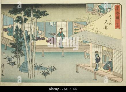 Utagawa Hiroshige. Ishibe-Nr. 52, aus der serie Dreiundfünfzig Stationen des Tokaido (Tokaido gojusan tsugi), auch als reisho Tokaido bekannt. 1842 - 1857. Japan. Farbe holzschnitt; Oban Stockfoto