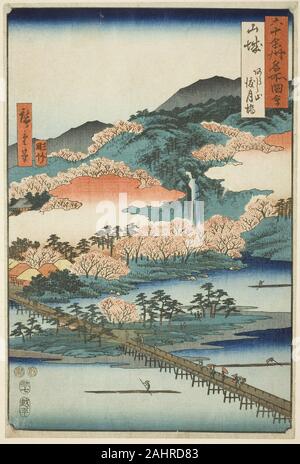 Utagawa Hiroshige. Die Provinz Yamashiro Togetsu Brücke in Mount Arashi (Yamashiro, arashiyama Togetsukyo), aus der serie bekannte Orte in die Rund 60 Provinzen (Rokujuyoshu meisho zue). 1853. Japan. Farbe holzschnitt; Oban Stockfoto