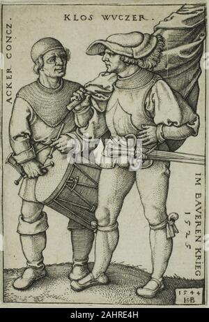 Hans Sebald Beham. Standard-Bearer und Schlagzeuger. 1544. Deutschland. Gravur in Schwarz auf Elfenbein Bütten Stockfoto