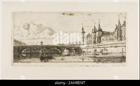 Charles Meryon. Pont-au-ändern, Paris. 1854. Frankreich. Radierung auf Elfenbein des Chine Stockfoto