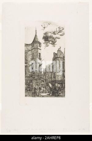 Charles Meryon. Haus mit einem Revolver, Nr. 22, rue de l'Ecole de Médecine, Paris (der Turm von Marat genannt). 1861. Frankreich. Radierung auf Elfenbein Bütten Stockfoto