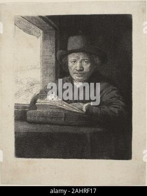 Rembrandt van Rijn. Selbstbildnis Ätzen an einem Fenster. 1648. Holland. Ätzung, kaltnadel und Gravur auf festem Bütten Stockfoto