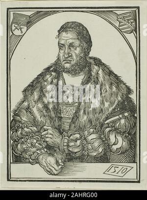 Wolf Traut (unbekannte Rolle). Kurfürst Friedrich III. von Sachsen, von Speculum felicitatis humane intellectuale. 1510. Deutschland. Holzschnitt in Schwarz auf Elfenbein Bütten Stockfoto