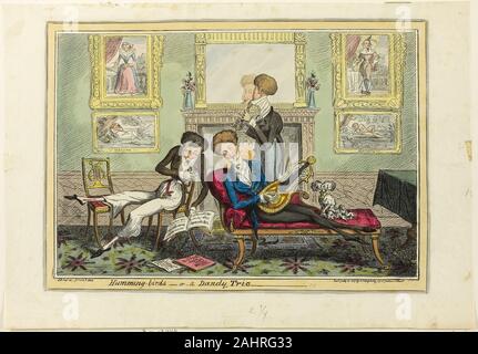 George Cruikshank. Kolibris, oder ein Dandy Trio. 1819. England. Handcolorierte Radierung auf Papier Stockfoto