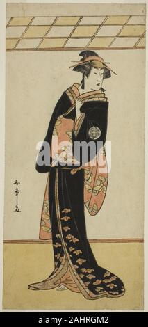 Shunsho Katsukawa. Der Schauspieler Nakamura riko ich als Dame (Manko Manko Gozen) () im Spiel Soga Musume Choja (), am Theater (Nakamura) Im ersten Monat, 1784 (). 1779 - 1789. Japan. Farbe holzschnitt; hosoban Stockfoto