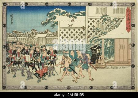 Utagawa Hiroshige. Die Nacht Angriff, Teil 4 der Rückzug (Youchi yon, hikitori), aus der serie Die Rache der Treuen Halter (chushingura). 1829-1844. Japan. Farbe holzschnitt; Oban Stockfoto