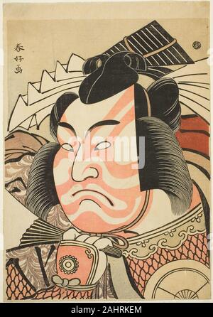 Katsukawa Shun'ei. Großer Kopf, Portrait (Okubi-e) Der Schauspieler Iwai Hanshiro IV als Akita Jonosuke Shibaraku Yoshikage in einer Rolle, von den Spielen Mieiko Nori keine Hachi no Ki (Erinnerungsservice für St. Nichiren ein Modell der Topfpflanzen), am Kawarazaki Theater im elften Monat, 1791 durchgeführt. 1786 - 1796. Japan. Farbe holzschnitt; aiban Stockfoto