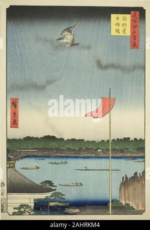 Utagawa Hiroshige. Komagata Hall und Azuma Brücke (Komagatado Azumabashi), aus der Serie 100 berühmten Ansichten von Edo (Meisho Edo hyakkei). 1857. Japan. Farbe holzschnitt; Oban Stockfoto