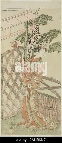 Ippitsusai Buncho. Der Schauspieler Yamashita Kinsaku II als Moshio, Ehefrau von Ito, Sukekiyo im Spiel Izu-goyomi Shibai keine Ganjitsu, durchgeführt an der Morita Theater im elften Monat, 1772. 1767 - 1777. Japan. Farbe holzschnitt; hosoban Stockfoto