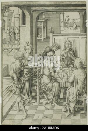 Israhel van Meckenem, der Jüngere. Christus in Emmaus. 1465 - 1503. Deutschland. Gravur auf Elfenbein Bütten Stockfoto